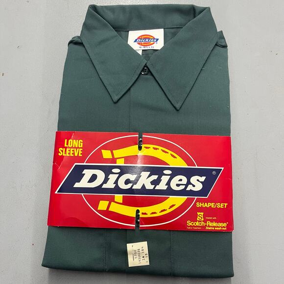 VTG 90's Dickies Green Deadstock Longsleeve Work Shirt Made IN USA SZ Medium - Picture 1 of 4